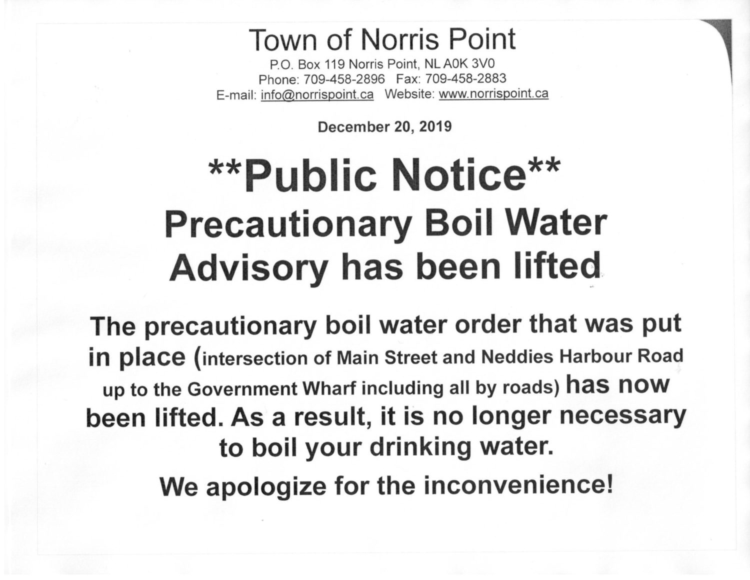 Precautionary Boil Advisory Lifted Norris Point