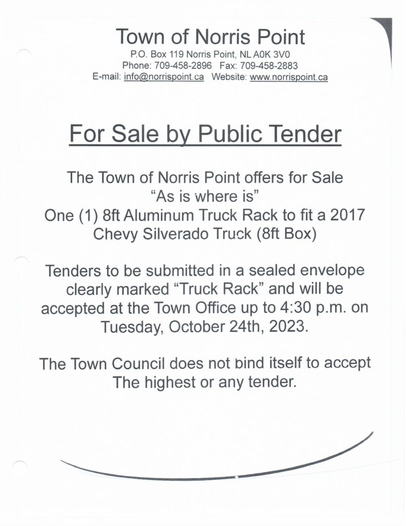 For Sale by Public Tender Norris Point